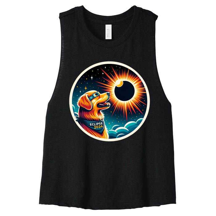 April 2024 Solar Eclipse Dog Wearing Solar Eclipse Glasses Women's Racerback Cropped Tank