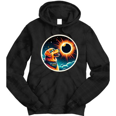 April 2024 Solar Eclipse Dog Wearing Solar Eclipse Glasses Tie Dye Hoodie