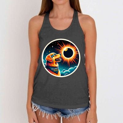 April 2024 Solar Eclipse Dog Wearing Solar Eclipse Glasses Women's Knotted Racerback Tank