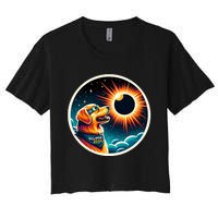 April 2024 Solar Eclipse Dog Wearing Solar Eclipse Glasses Women's Crop Top Tee