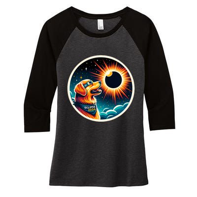 April 2024 Solar Eclipse Dog Wearing Solar Eclipse Glasses Women's Tri-Blend 3/4-Sleeve Raglan Shirt