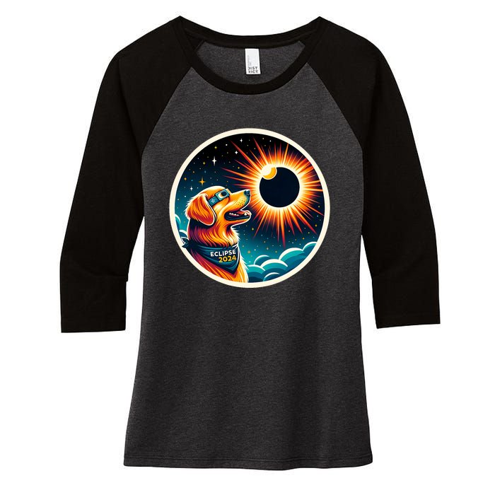 April 2024 Solar Eclipse Dog Wearing Solar Eclipse Glasses Women's Tri-Blend 3/4-Sleeve Raglan Shirt