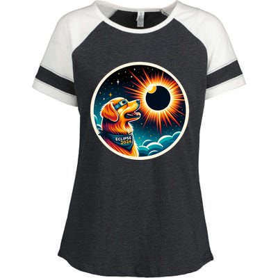 April 2024 Solar Eclipse Dog Wearing Solar Eclipse Glasses Enza Ladies Jersey Colorblock Tee