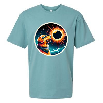 April 2024 Solar Eclipse Dog Wearing Solar Eclipse Glasses Sueded Cloud Jersey T-Shirt