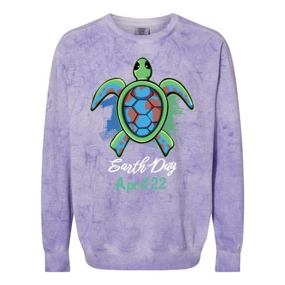 April 22 Water Cute Turtle Sea World Planet Hour Day Earth Cute Gift Colorblast Crewneck Sweatshirt