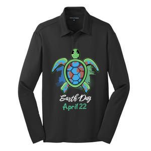 April 22 Water Cute Turtle Sea World Planet Hour Day Earth Cute Gift Silk Touch Performance Long Sleeve Polo