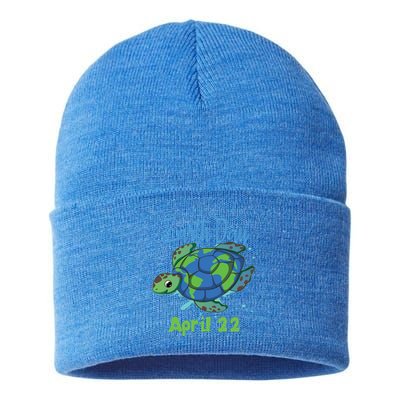 April 22 Water Turtle Sea World Planet Hour Day Earth Gift Sustainable Knit Beanie