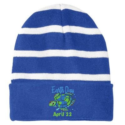 April 22 Water Turtle Sea World Planet Hour Day Earth Gift Striped Beanie with Solid Band