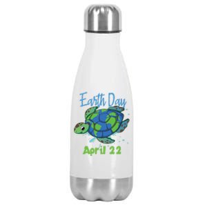 April 22 Water Turtle Sea World Planet Hour Day Earth Gift Stainless Steel Insulated Water Bottle