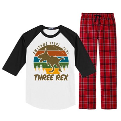 Awesome 3rd Birthday Dinosaur Gift Raglan Sleeve Pajama Set