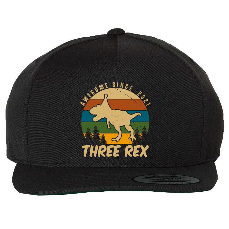 Awesome 3rd Birthday Dinosaur Gift Wool Snapback Cap