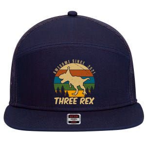 Awesome 3rd Birthday Dinosaur Gift 7 Panel Mesh Trucker Snapback Hat