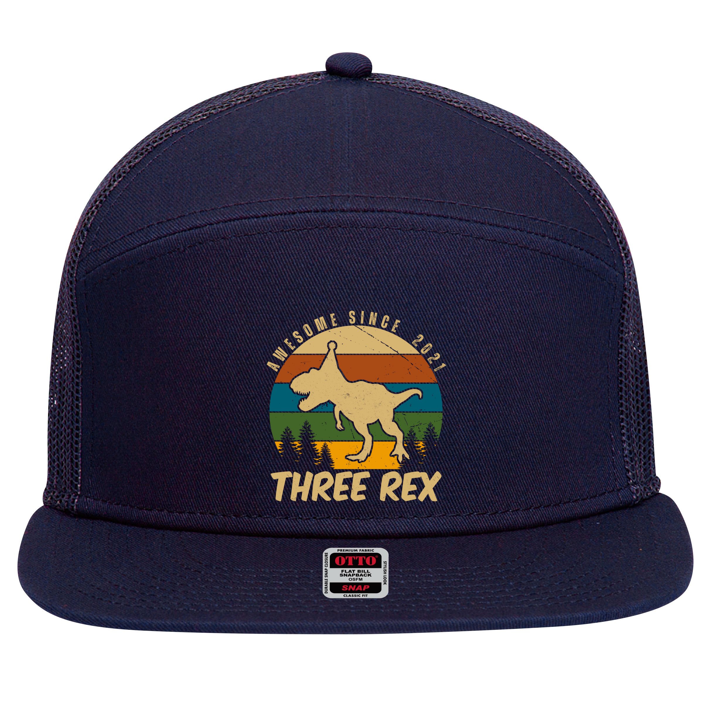 Awesome 3rd Birthday Dinosaur Gift 7 Panel Mesh Trucker Snapback Hat