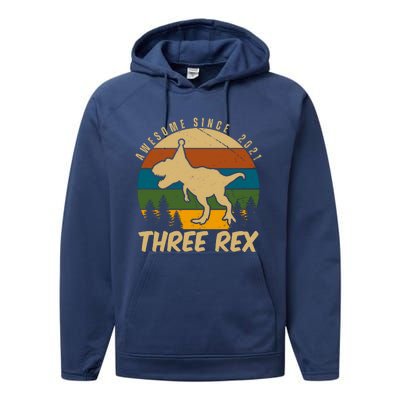 Awesome 3rd Birthday Dinosaur Gift Performance Fleece Hoodie