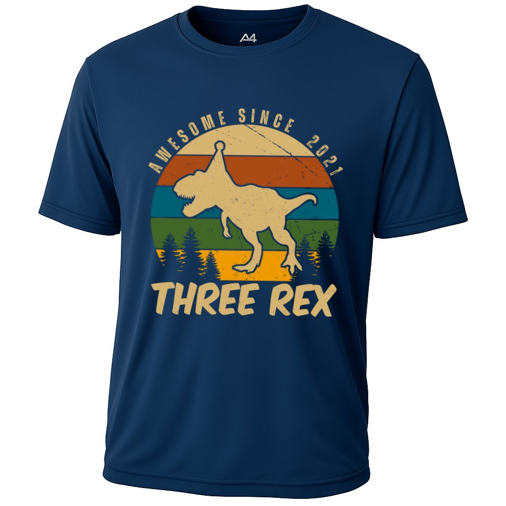Awesome 3rd Birthday Dinosaur Gift Cooling Performance Crew T-Shirt