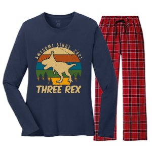 Awesome 3rd Birthday Dinosaur Gift Women's Long Sleeve Flannel Pajama Set 