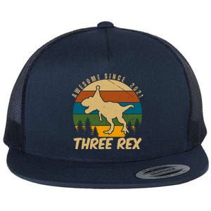 Awesome 3rd Birthday Dinosaur Gift Flat Bill Trucker Hat