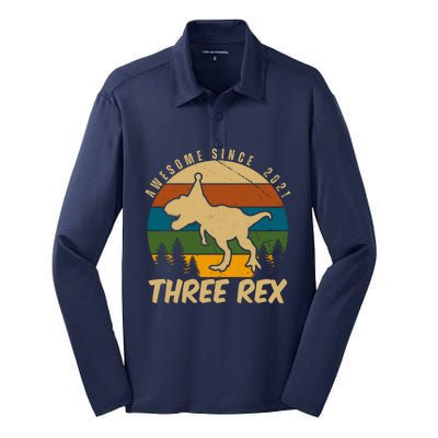 Awesome 3rd Birthday Dinosaur Gift Silk Touch Performance Long Sleeve Polo