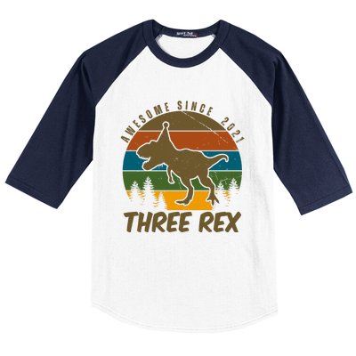 Awesome 3rd Birthday Dinosaur Gift Baseball Sleeve Shirt