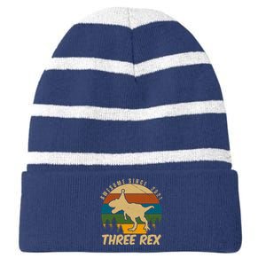 Awesome 3rd Birthday Dinosaur Gift Striped Beanie with Solid Band