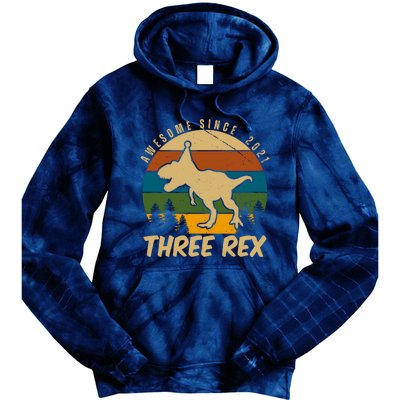 Awesome 3rd Birthday Dinosaur Gift Tie Dye Hoodie