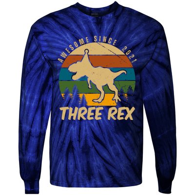 Awesome 3rd Birthday Dinosaur Gift Tie-Dye Long Sleeve Shirt