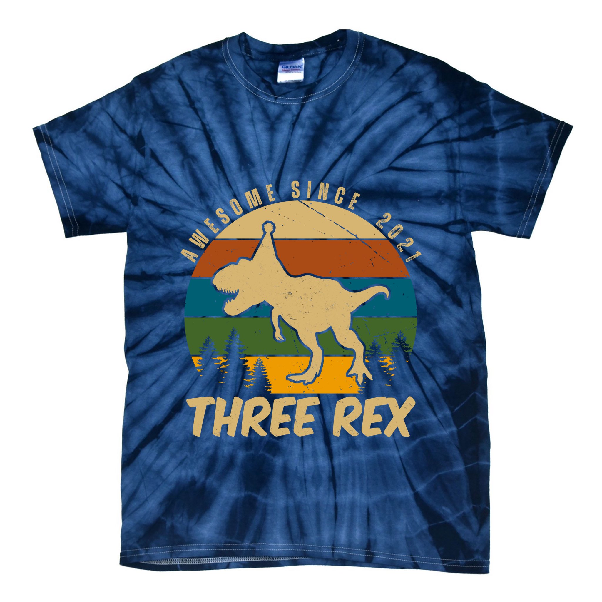 Awesome 3rd Birthday Dinosaur Gift Tie-Dye T-Shirt