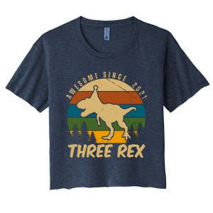 Awesome 3rd Birthday Dinosaur Gift Women's Crop Top Tee