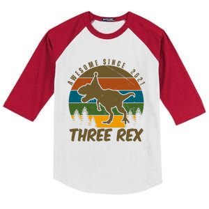 Awesome 3rd Birthday Dinosaur Gift Kids Colorblock Raglan Jersey