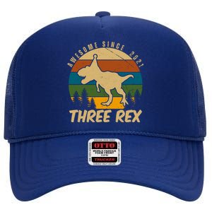 Awesome 3rd Birthday Dinosaur Gift High Crown Mesh Back Trucker Hat