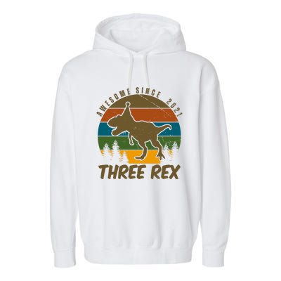 Awesome 3rd Birthday Dinosaur Gift Garment-Dyed Fleece Hoodie