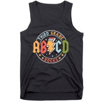 Abcd 3rd Grade Rocks Pencil Lightning Teachers Rock Tank Top