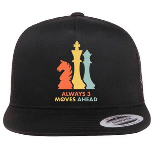 Always 3 Moves Ahead Retro Chess Player Gift Flat Bill Trucker Hat