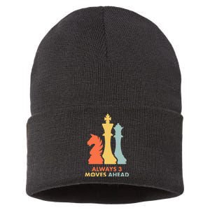 Always 3 Moves Ahead Retro Chess Player Gift Sustainable Knit Beanie