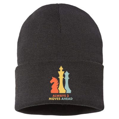 Always 3 Moves Ahead Retro Chess Player Gift Sustainable Knit Beanie