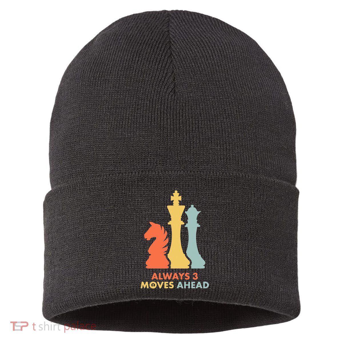 Always 3 Moves Ahead Retro Chess Player Gift Sustainable Knit Beanie