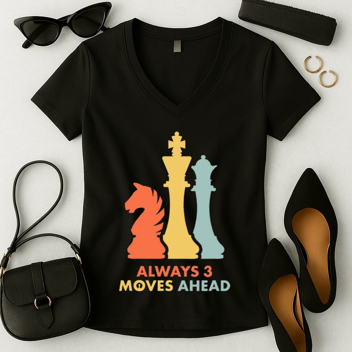 Always 3 Moves Ahead Retro Chess Player Gift Women's V-Neck T-Shirt