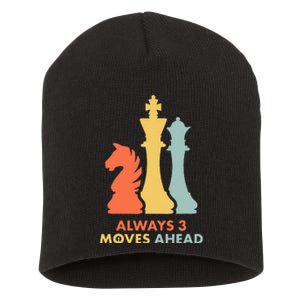 Always 3 Moves Ahead Retro Chess Player Gift Short Acrylic Beanie