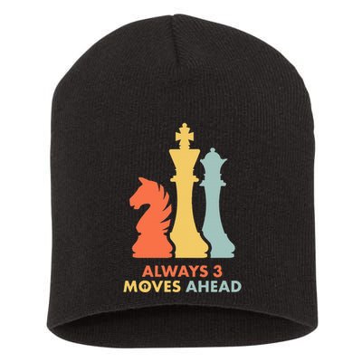 Always 3 Moves Ahead Retro Chess Player Gift Short Acrylic Beanie
