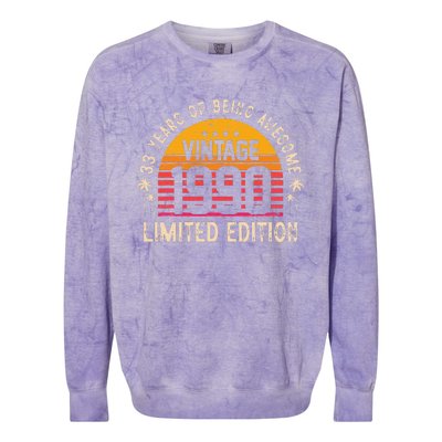 Awesome 33 Years Old 33rd Birthday Sunset Vintage 1990 Colorblast Crewneck Sweatshirt