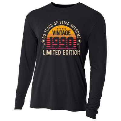 Awesome 33 Years Old 33rd Birthday Sunset Vintage 1990 Cooling Performance Long Sleeve Crew