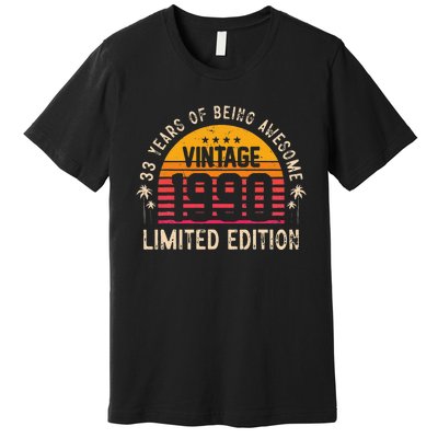 Awesome 33 Years Old 33rd Birthday Sunset Vintage 1990 Premium T-Shirt