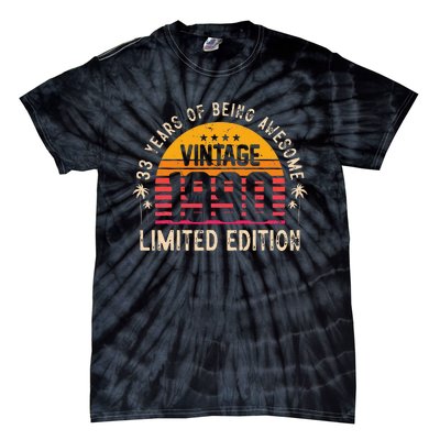 Awesome 33 Years Old 33rd Birthday Sunset Vintage 1990 Tie-Dye T-Shirt