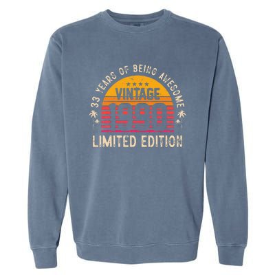 Awesome 33 Years Old 33rd Birthday Sunset Vintage 1990 Garment-Dyed Sweatshirt