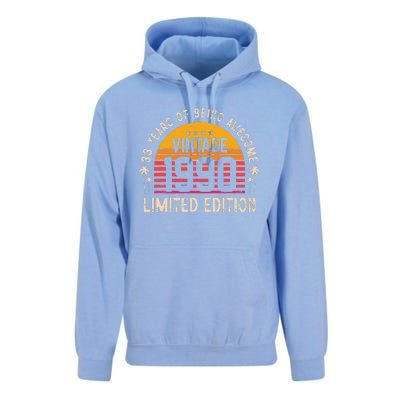 Awesome 33 Years Old 33rd Birthday Sunset Vintage 1990 Unisex Surf Hoodie