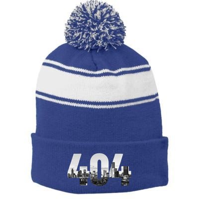 Atlanta 404 Area Code Skyline Atl Georgia Vintage Stripe Pom Pom Beanie