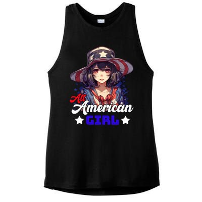 Anime 4th Of July Usa Flag All American Funny Gift Ladies PosiCharge Tri-Blend Wicking Tank