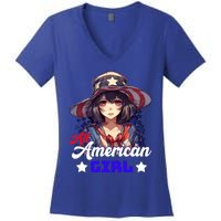 Anime 4th Of July Usa Flag All American Funny Gift Women's V-Neck T-Shirt