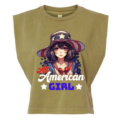 Anime 4th Of July Usa Flag All American Funny Gift Garment-Dyed Women's Muscle Tee