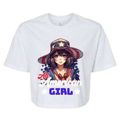 Anime 4th Of July Usa Flag All American Funny Gift Bella+Canvas Jersey Crop Tee